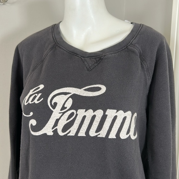 Anthropologie Sol Angeles LA FEMME Graphic Sweatshirt Grey Sz M - Picture 6 of 13